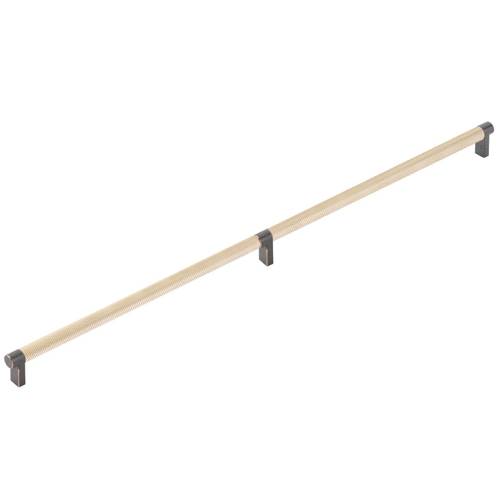 24" Centers Concealed Mount Door Pull Rectangular Stem in Oil Rubbed Bronze And Knurled Bar in Satin Brass