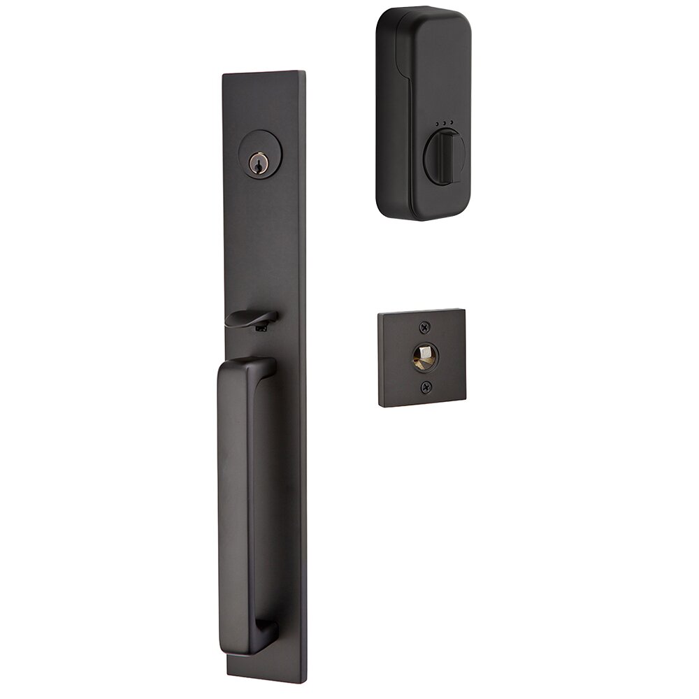 Lausanne Handleset with Empowered Smart Lock Upgrade and Ice White Knob in Flat Black
