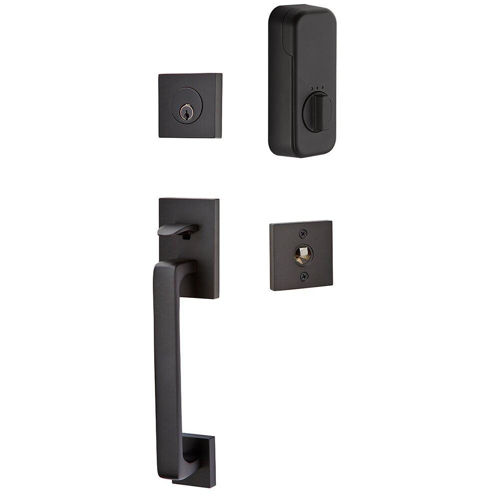 Baden Handleset with Empowered Smart Lock Upgrade and Poseidon Left Handed Lever in Flat Black