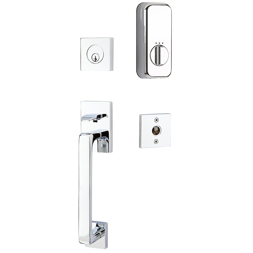 Baden Handleset with Empowered Smart Lock Upgrade and Luzern Left Handed Lever in Polished Chrome