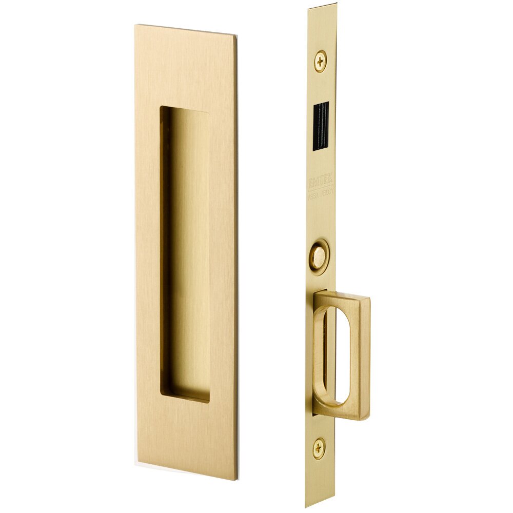 Narrow Modern Rectangular Dummy Pocket Door Mortise Hardware in Satin Brass