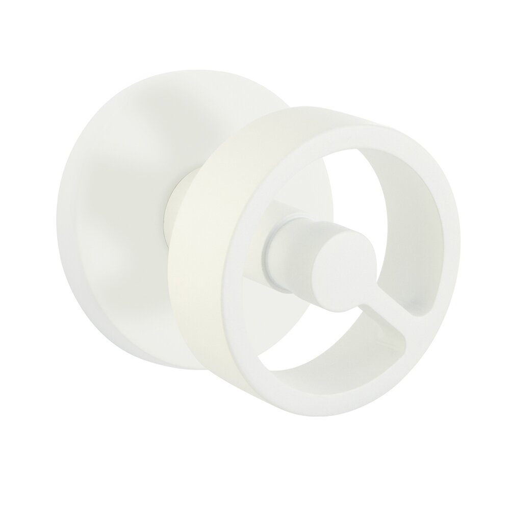 Passage Disk Rosette with Concealed Screws and Right Handed Spoke Knob in Matte White