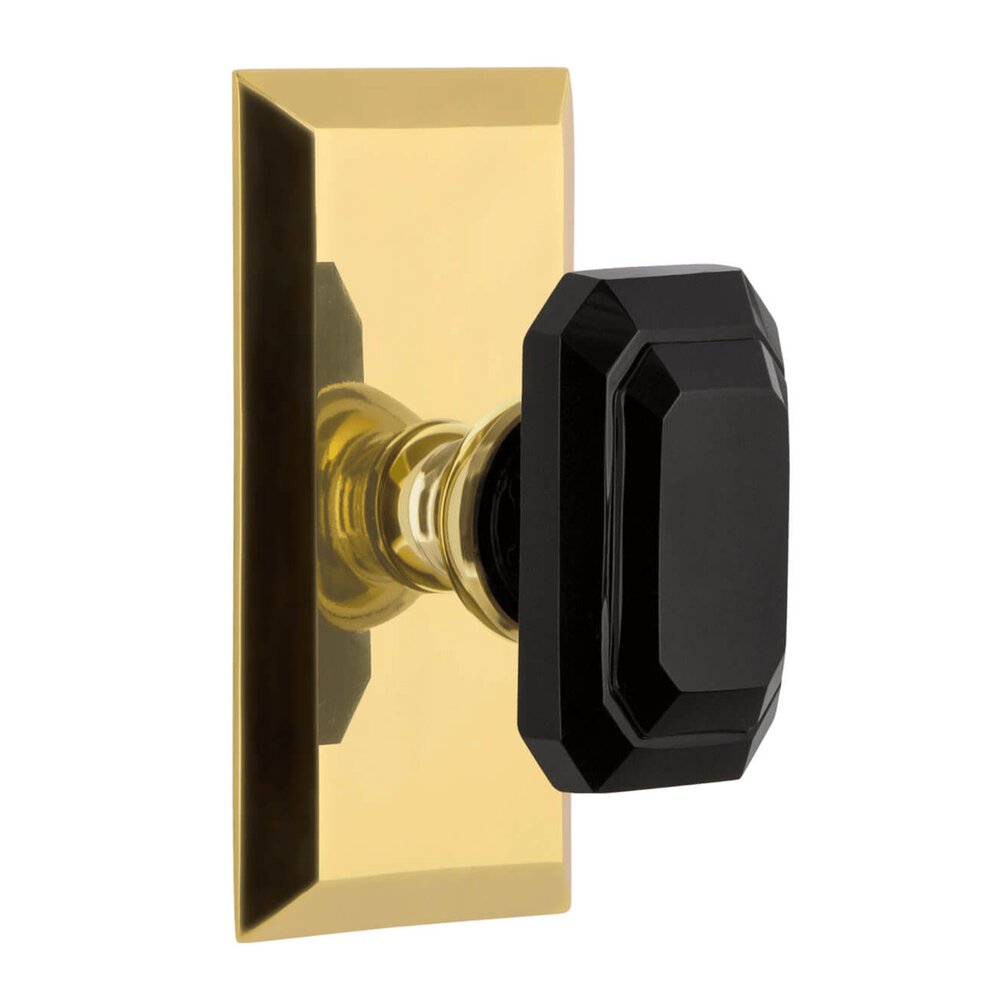 Fifth Avenue Short Plate Passage with Baguette Black Crystal Knob in Lifetime Brass