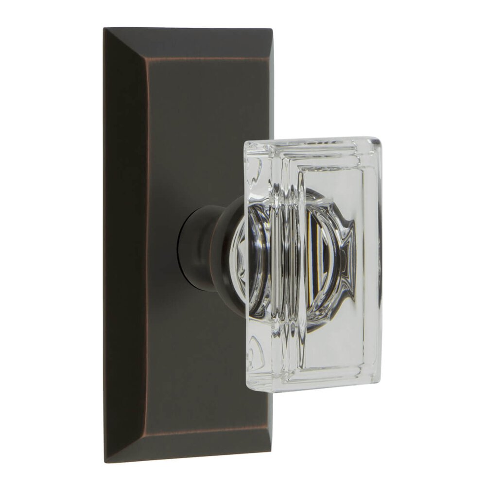 Fifth Avenue Short Plate Privacy with Carre Crystal Knob in Timeless Bronze