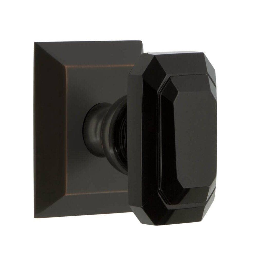 Fifth Avenue Square Rosette Passage with Baguette Black Crystal Knob in Timeless Bronze
