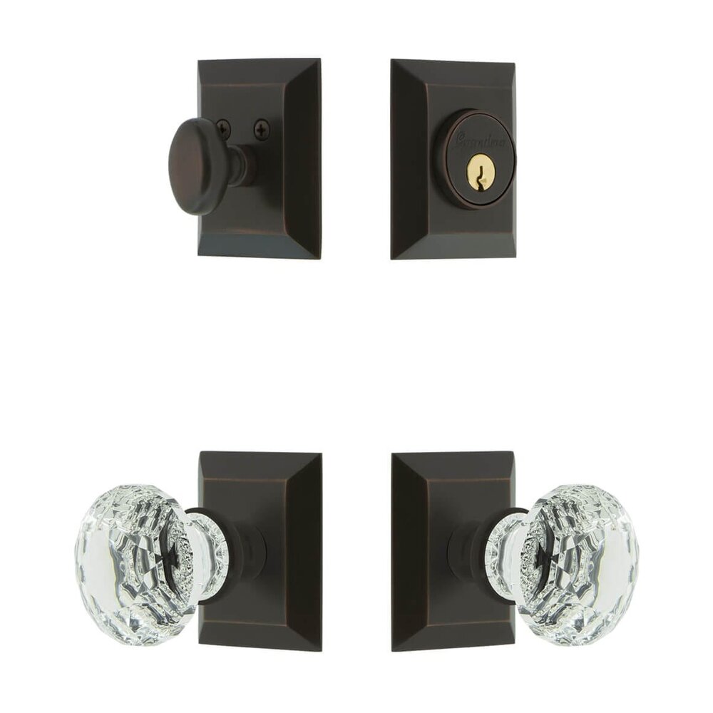 Fifth Avenue Square Rosette Entry Set with Brilliant Crystal Knob in Timeless Bronze