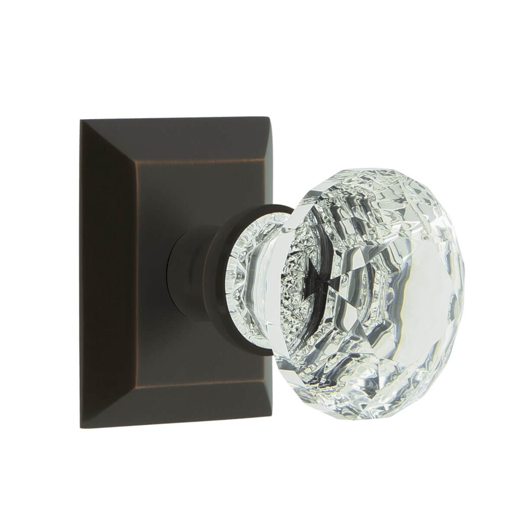 Fifth Avenue Square Rosette Passage with Brilliant Crystal Knob in Timeless Bronze