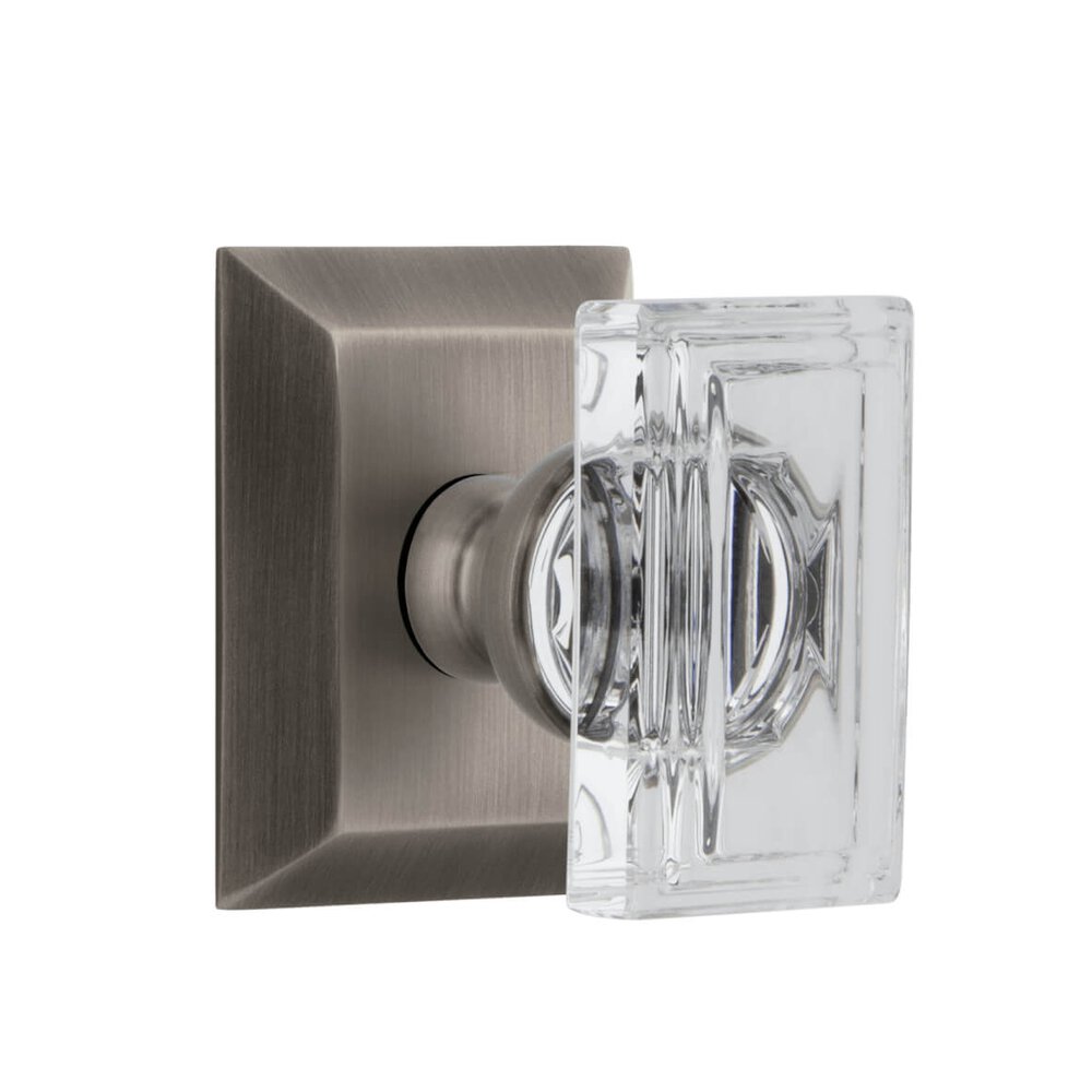 Fifth Avenue Square Rosette Passage with Carre Crystal Knob in Antique Pewter