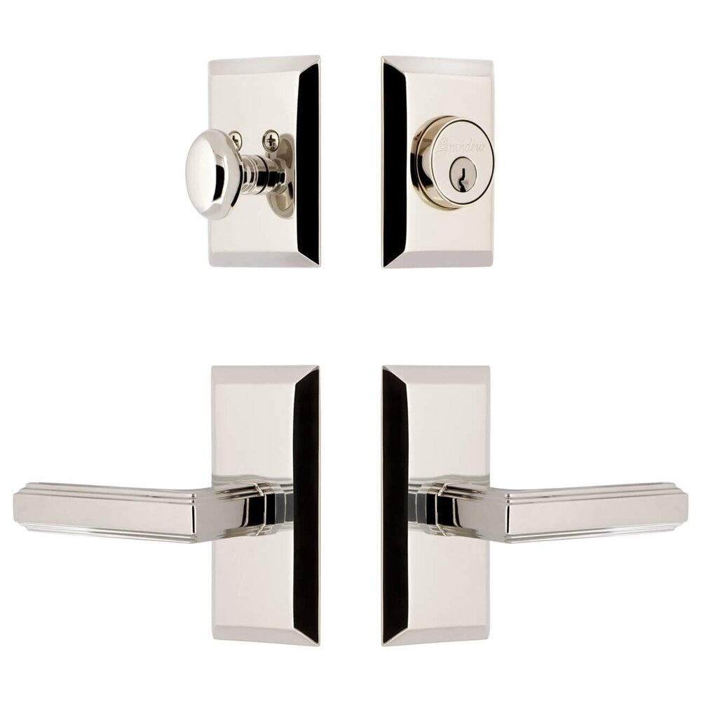 Fifth Avenue Short Plate Entry Set with Carre Lever in Polished Nickel