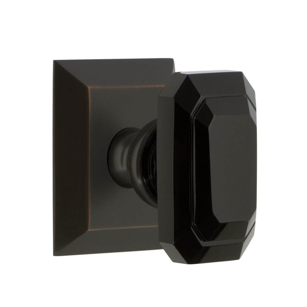 Fifth Avenue Square Rosette Privacy with Baguette Black Crystal Knob in Timeless Bronze