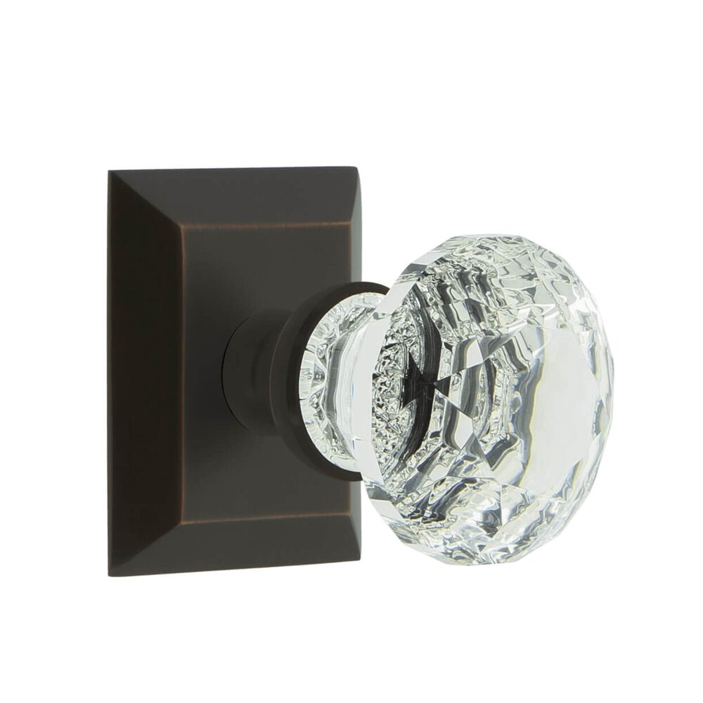 Fifth Avenue Square Rosette Privacy with Brilliant Crystal Knob in Timeless Bronze