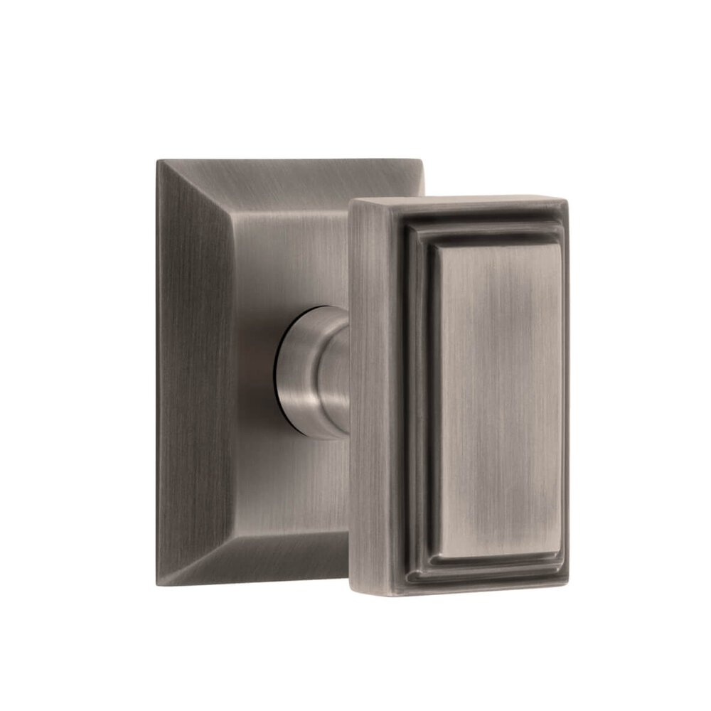 Fifth Avenue Square Rosette Privacy with Carre Knob in Antique Pewter