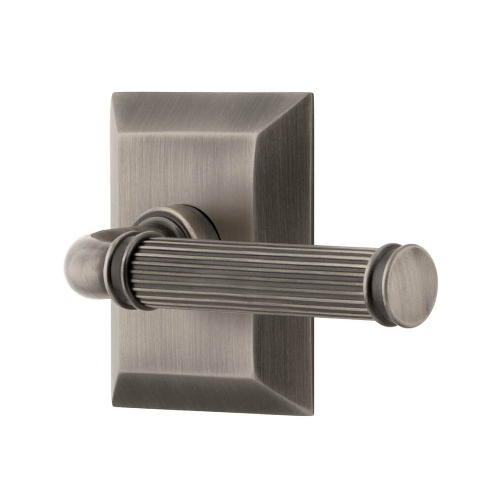 Fifth Avenue Square Rosette Single Dummy with Soleil Lever in Antique Pewter