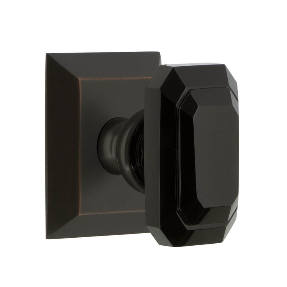 Fifth Avenue Square Rosette Double Dummy with Baguette Black Crystal Knob in Timeless Bronze