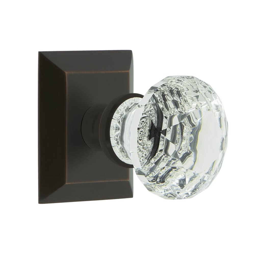 Fifth Avenue Square Rosette Double Dummy with Brilliant Crystal Knob in Timeless Bronze