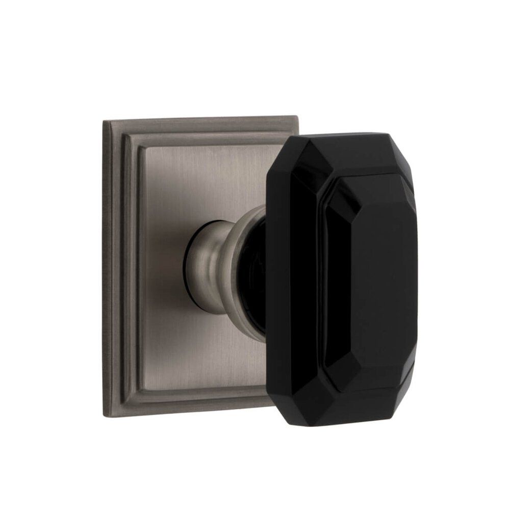 Carre Square Rosette Passage with Baguette Black Crystal Knob in Antique Pewter
