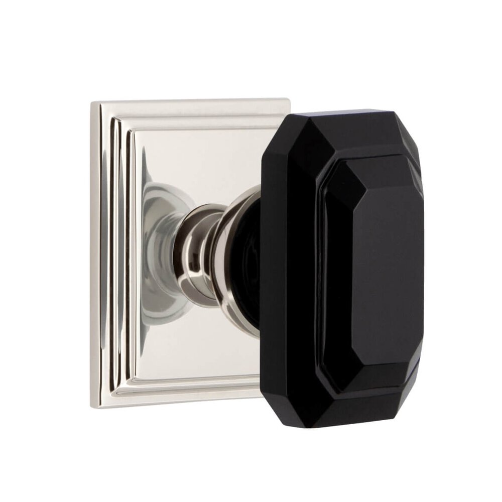 Carre Square Rosette Passage with Baguette Black Crystal Knob in Polished Nickel