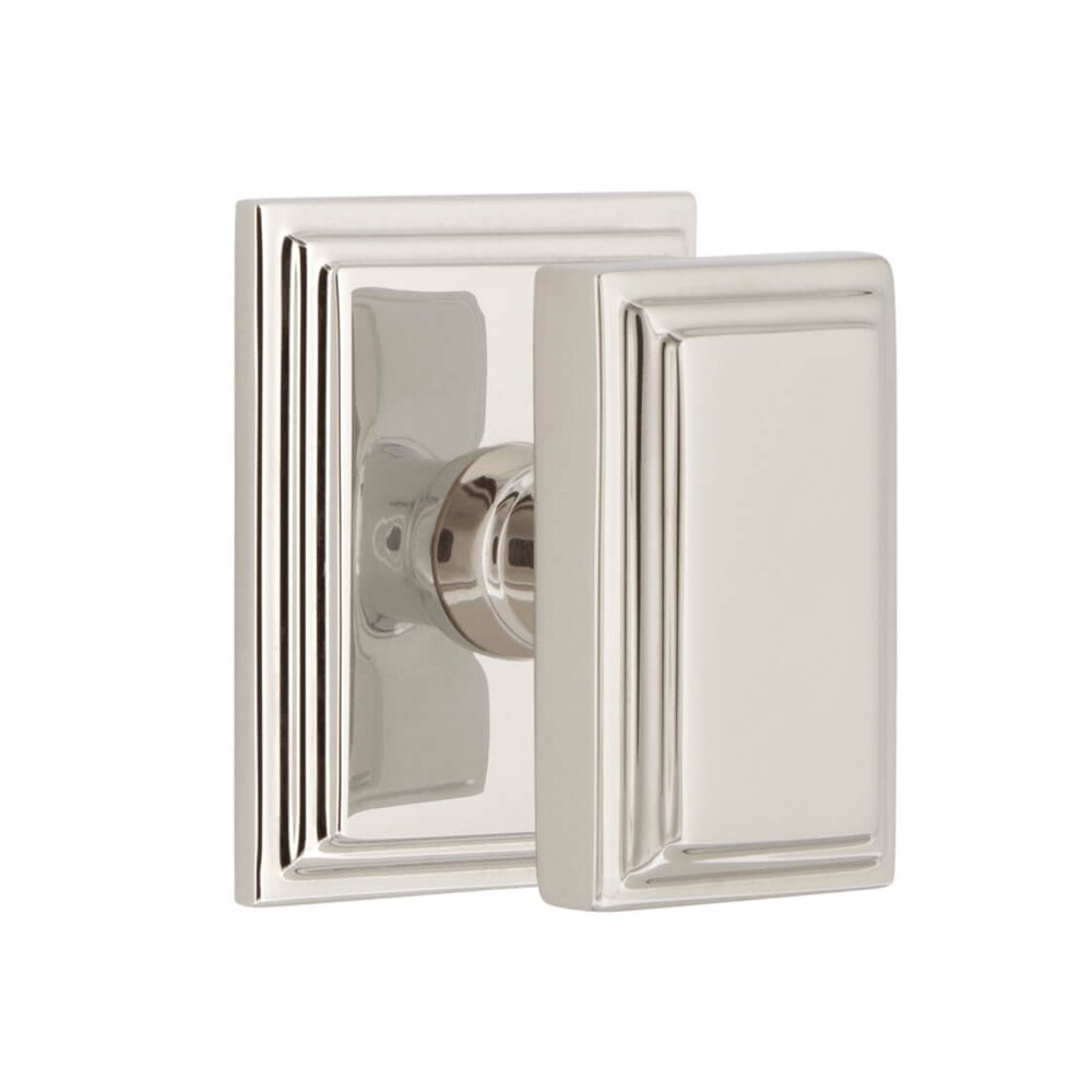 Carre Square Rosette Passage with Carre Knob in Polished Nickel