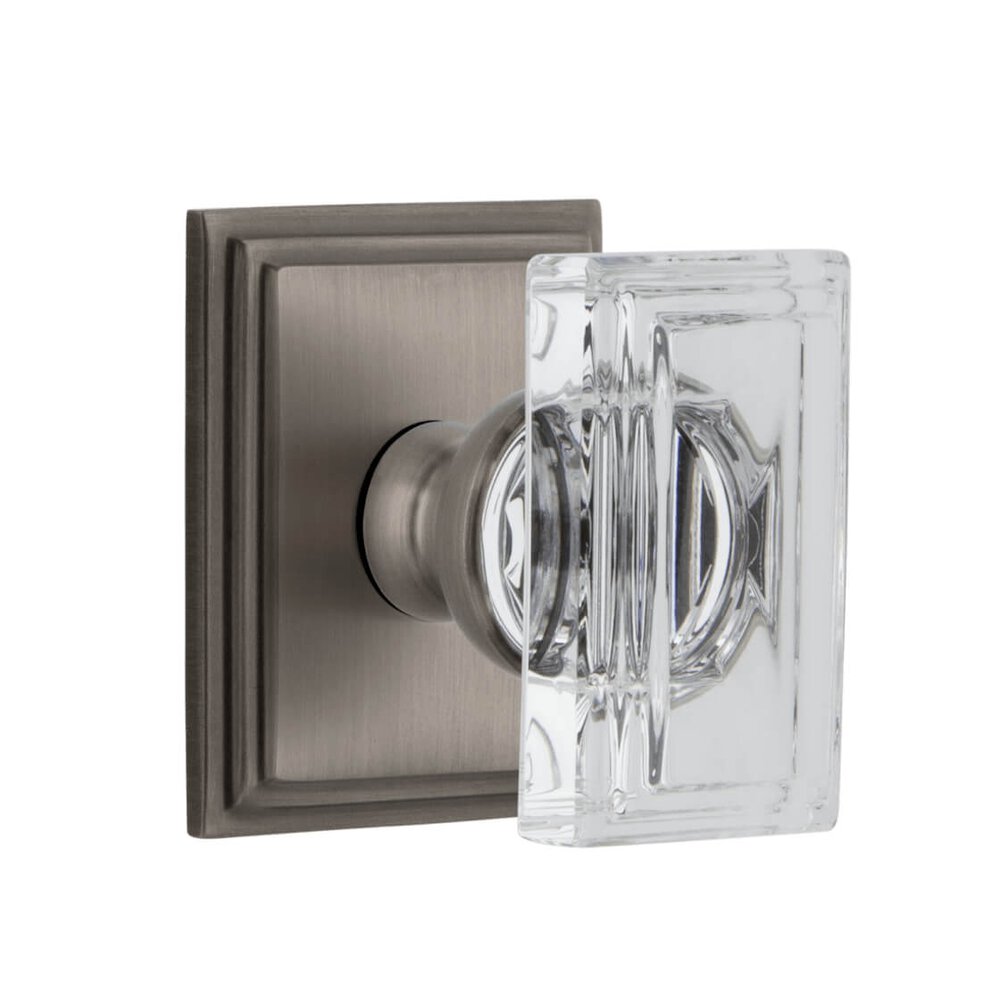 Carre Square Rosette Passage with Carre Crystal Knob in Antique Pewter