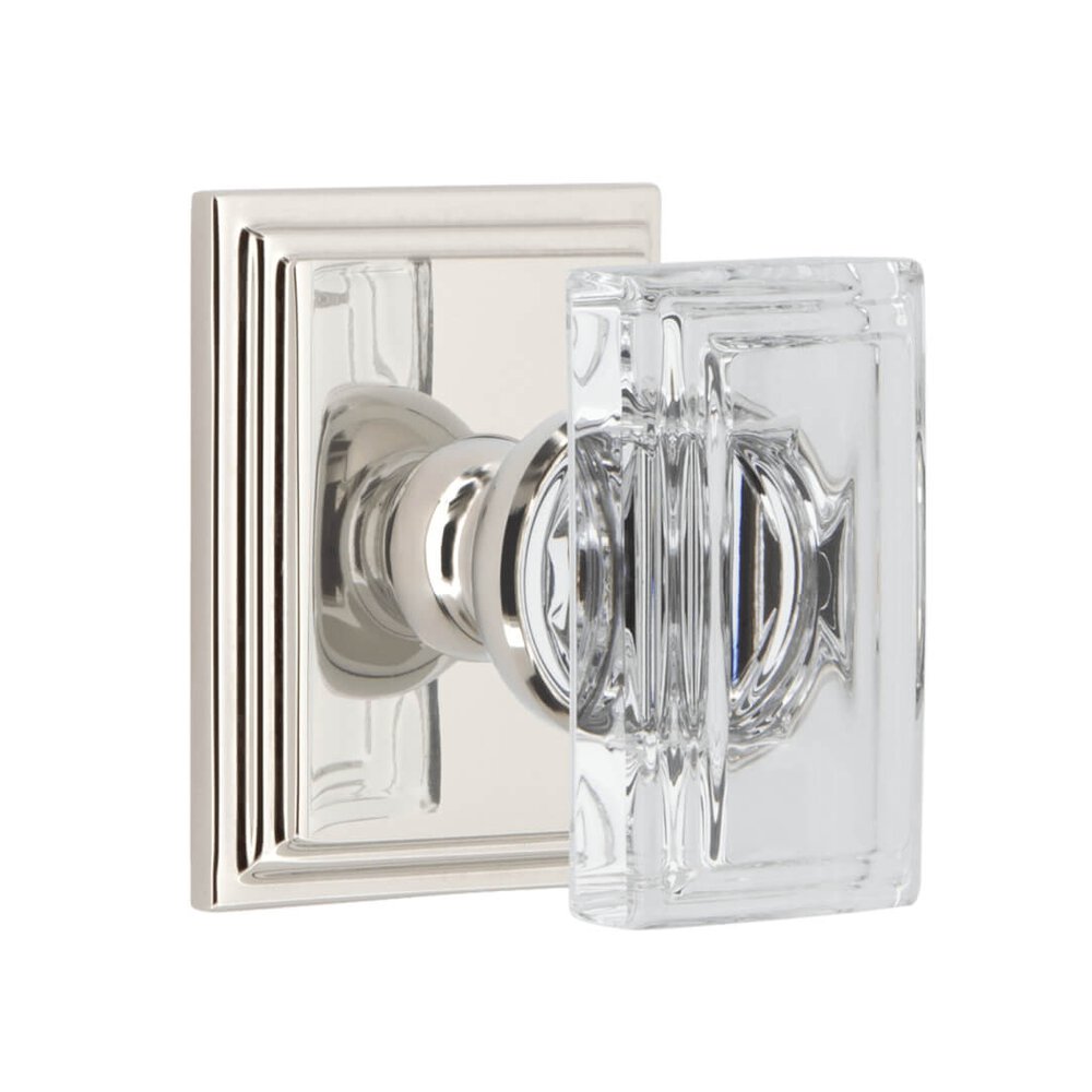Carre Square Rosette Passage with Carre Crystal Knob in Polished Nickel
