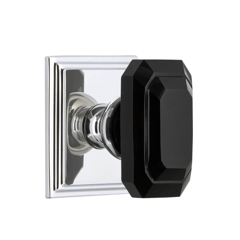 Carre Square Rosette Privacy with Baguette Black Crystal Knob in Bright Chrome