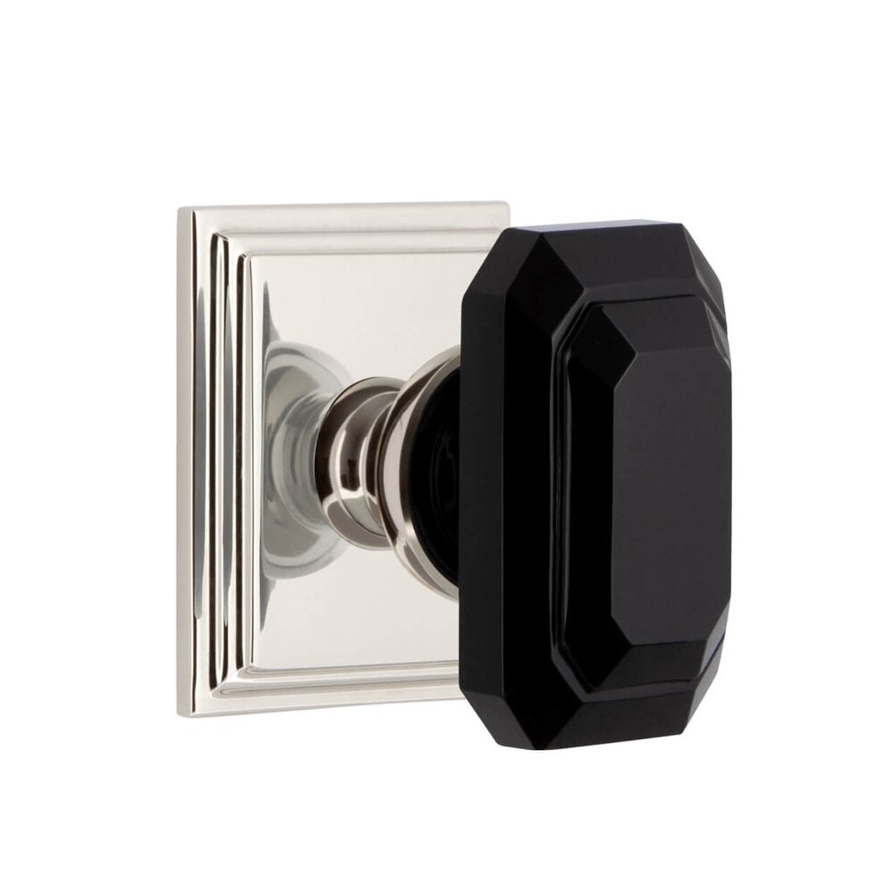 Carre Square Rosette Privacy with Baguette Black Crystal Knob in Polished Nickel