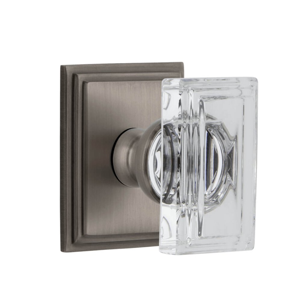 Carre Square Rosette Privacy with Carre Crystal Knob in Antique Pewter