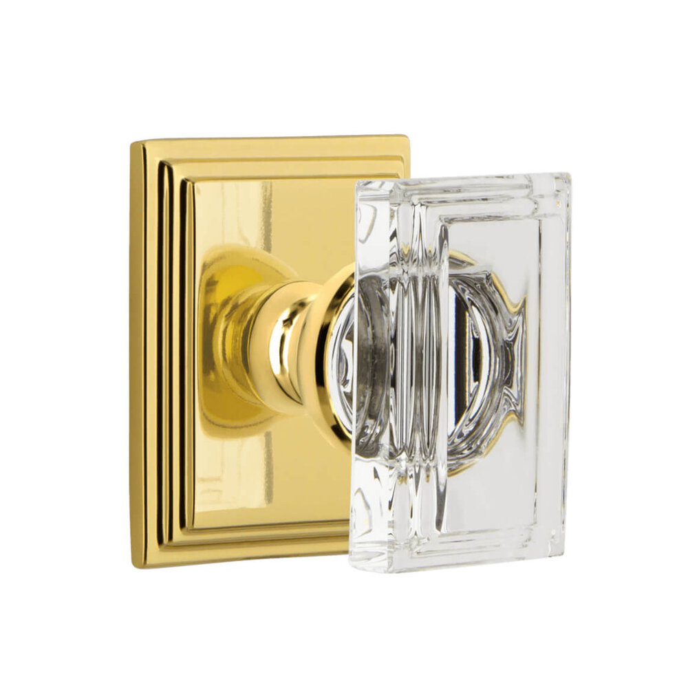 Carre Square Rosette Privacy with Carre Crystal Knob in Lifetime Brass