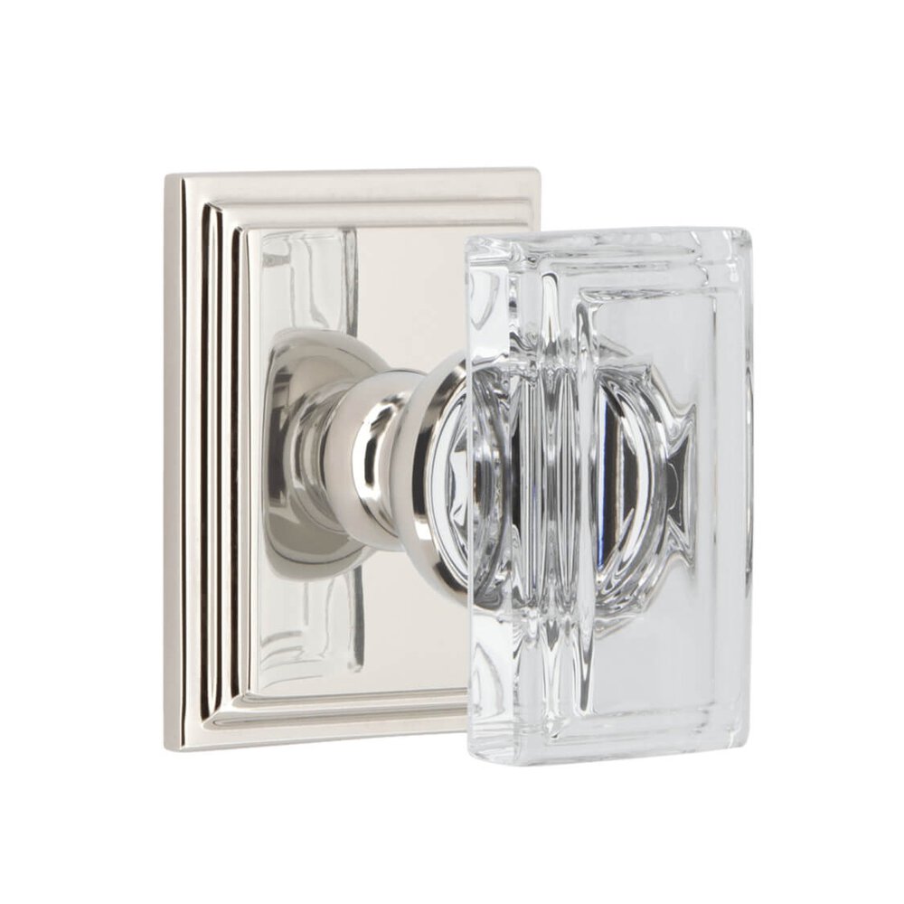Carre Square Rosette Privacy with Carre Crystal Knob in Polished Nickel