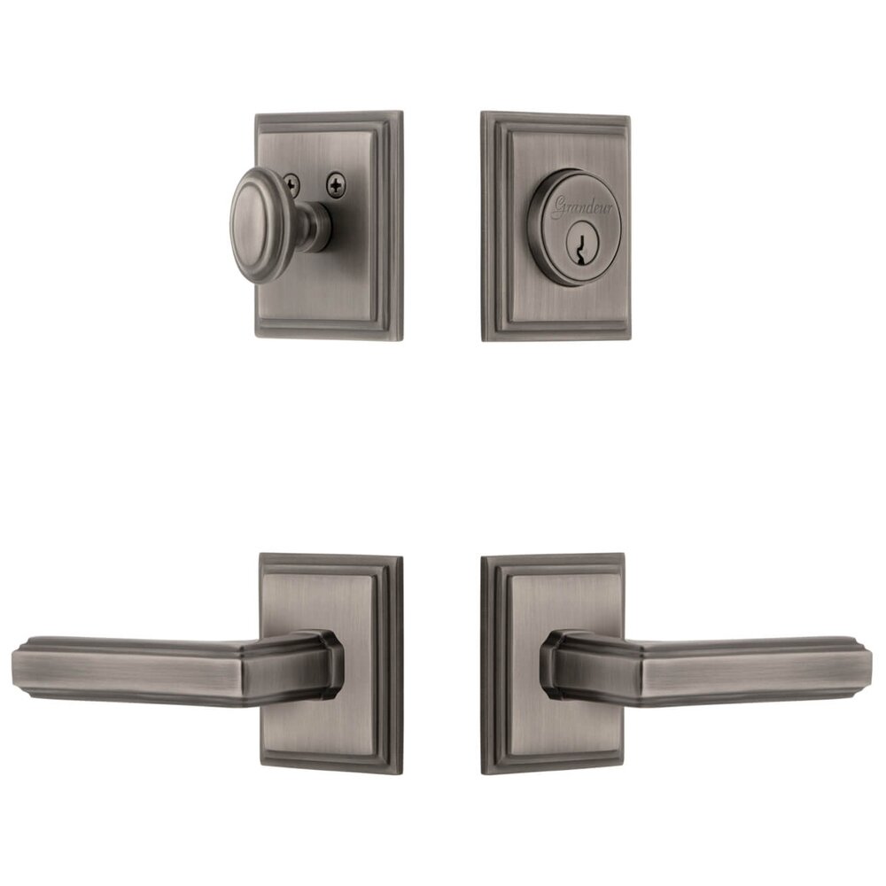 Carre Square Rosette Entry Set with Carre Lever in Antique Pewter
