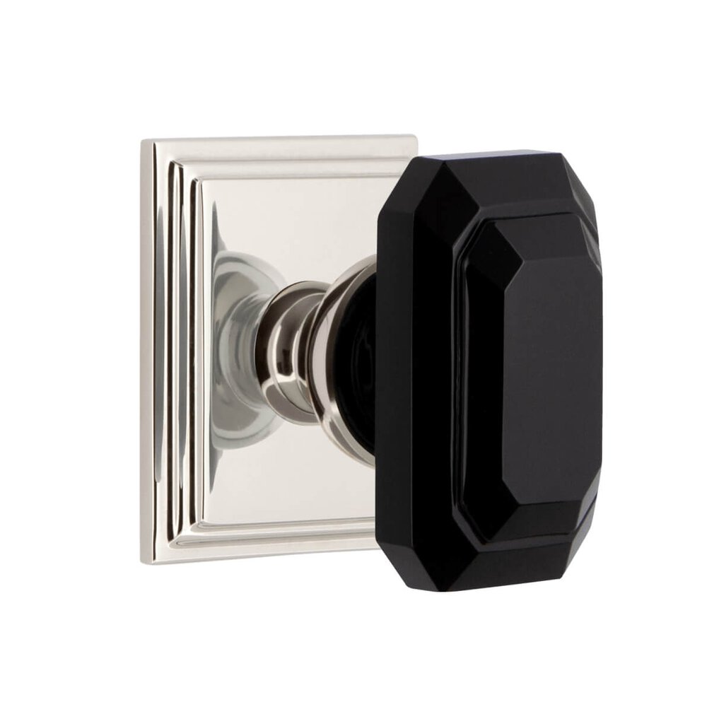 Carre Square Rosette Double Dummy with Baguette Black Crystal Knob in Polished Nickel