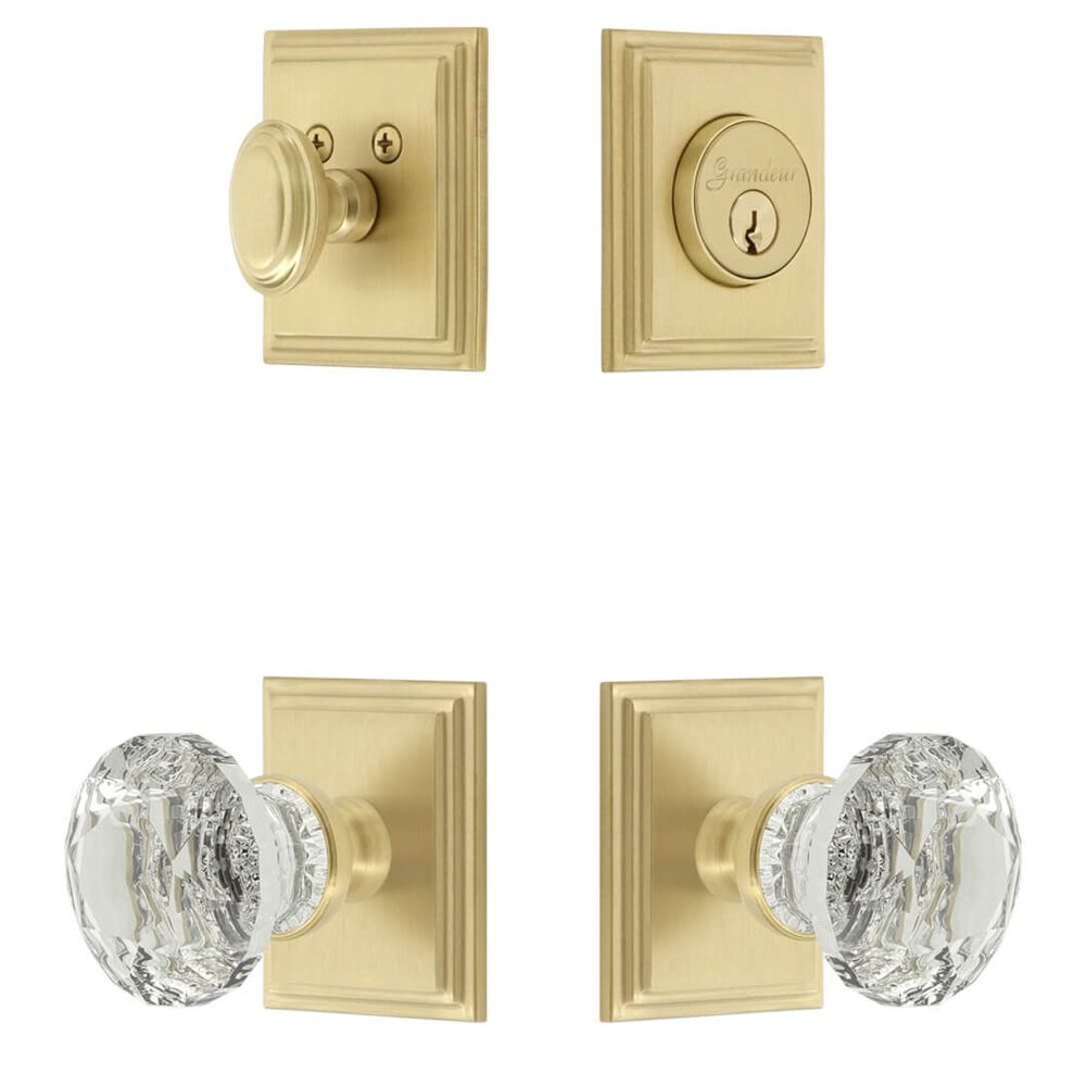 Carre Square Rosette Entry Set with Brilliant Crystal Knob in Satin Brass