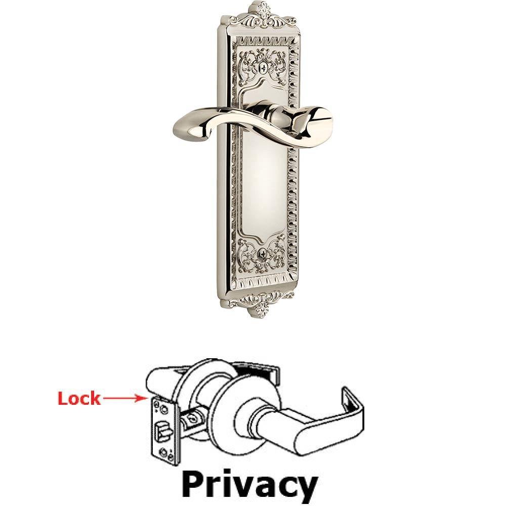 Privacy Windsor Plate with Right Handed Portofino Lever in Polished Nickel