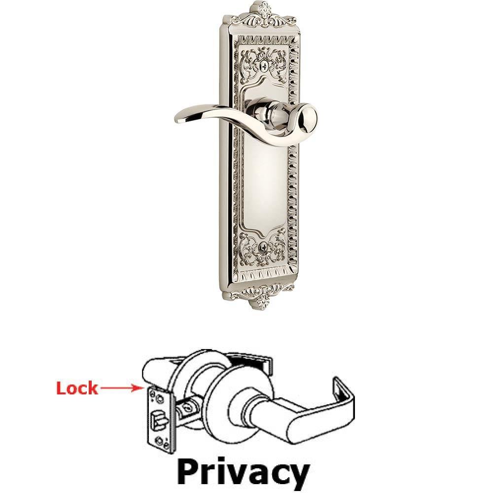 Privacy Windsor Plate with Left Handed Bellagio Lever in Polished Nickel