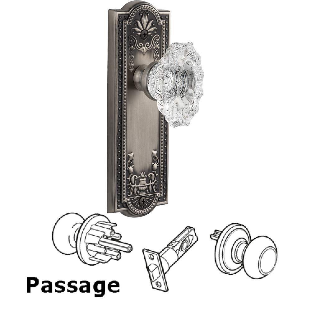 Complete Passage Set - Parthenon Plate with Crystal Biarritz Knob in Antique Pewter