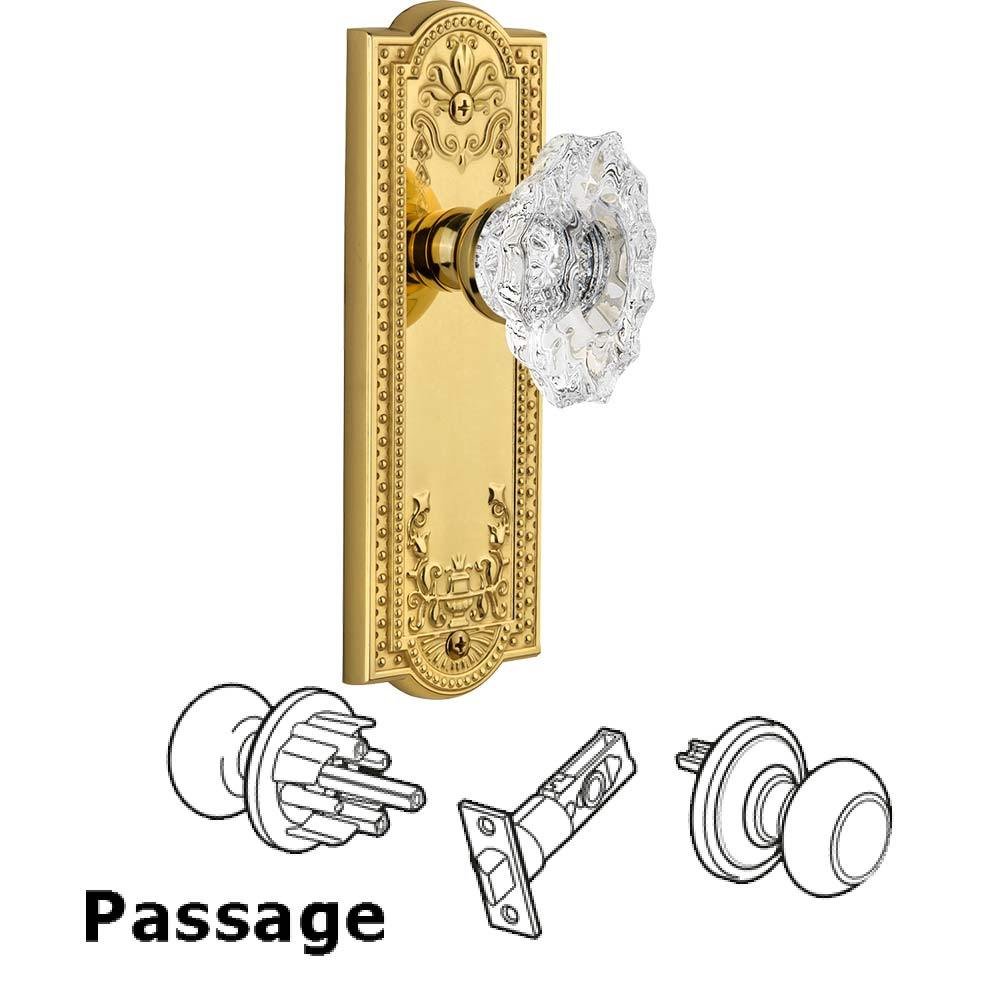 Complete Passage Set - Parthenon Plate with Crystal Biarritz Knob in Polished Brass