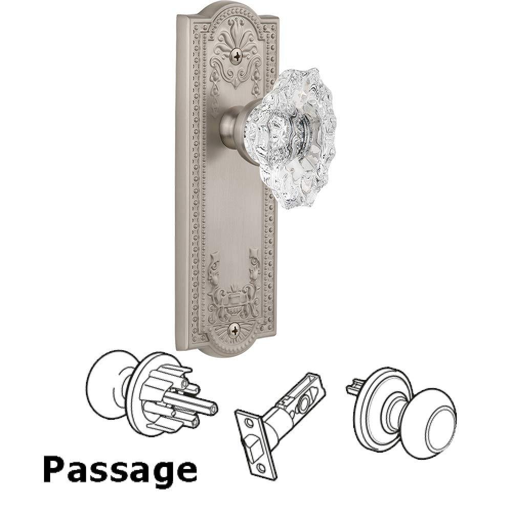 Complete Passage Set - Parthenon Plate with Crystal Biarritz Knob in Satin Nickel