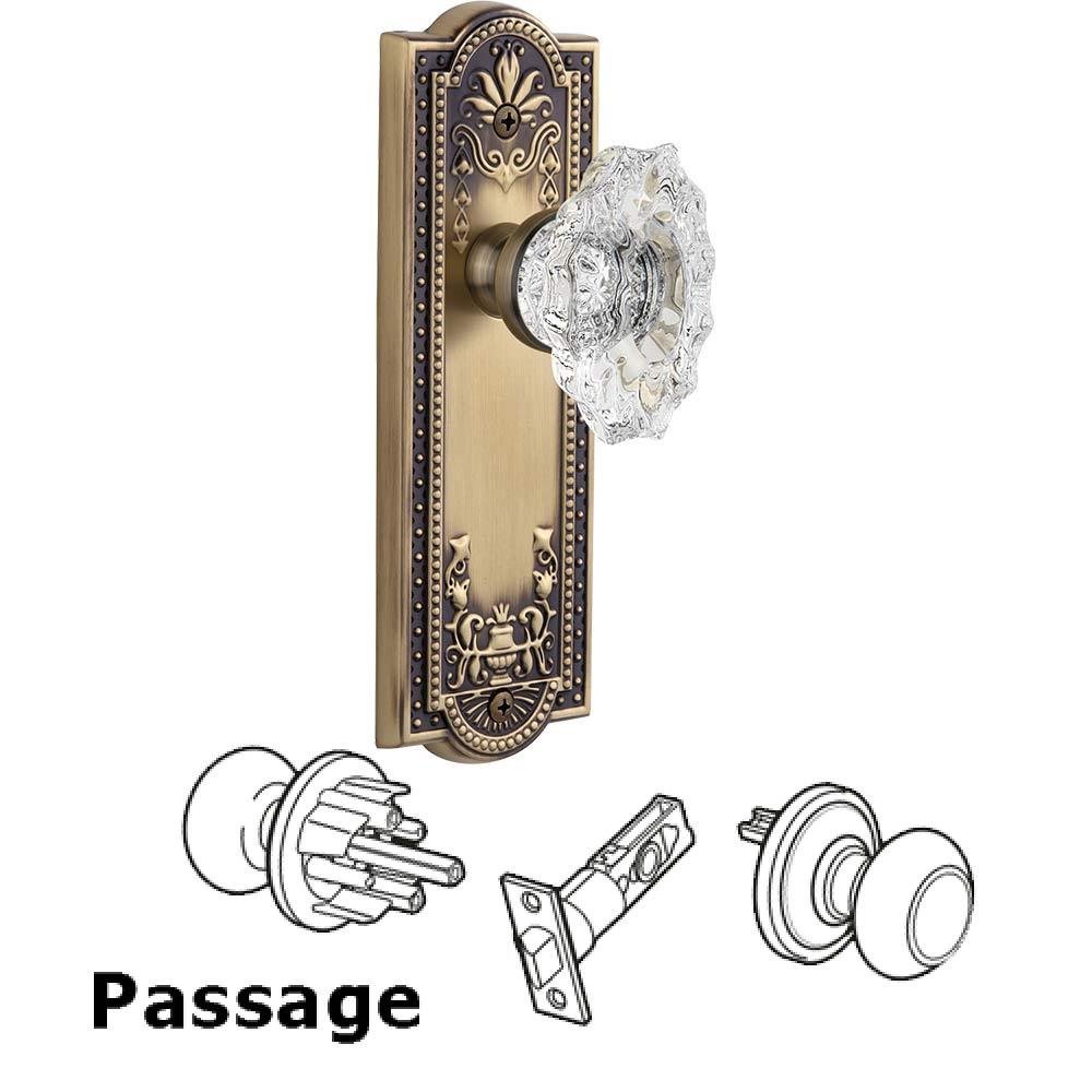 Complete Passage Set - Parthenon Plate with Crystal Biarritz Knob in Vintage Brass