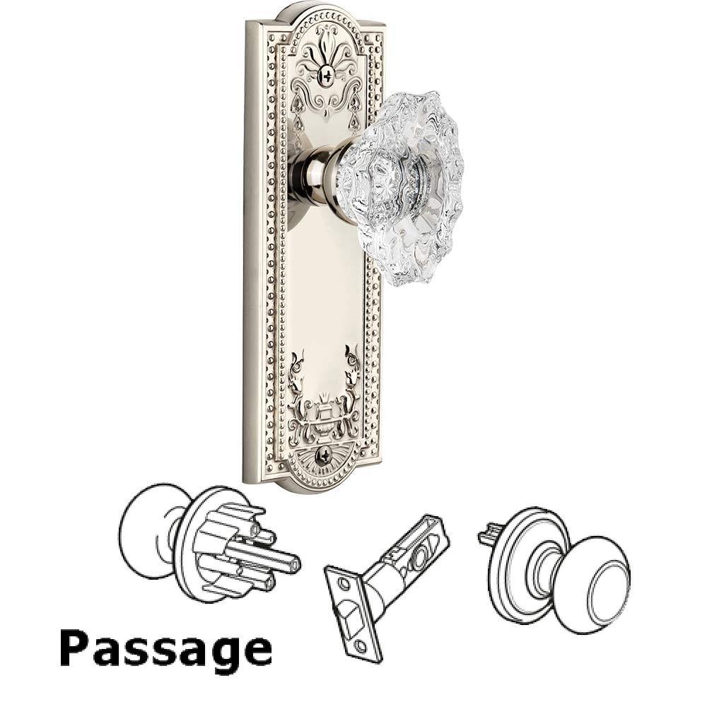 Complete Passage Set - Parthenon Plate with Crystal Biarritz Knob in Polished Nickel
