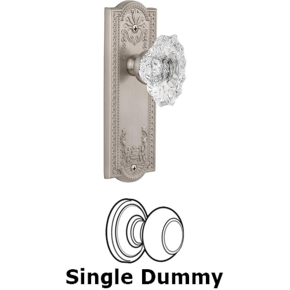 Single Dummy Knob - Parthenon Plate with Crystal Biarritz Knob in Satin Nickel