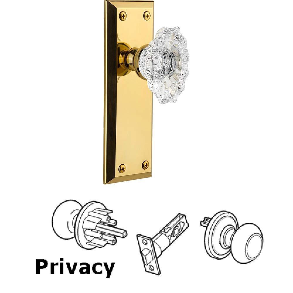 Complete Privacy Set - Fifth Avenue Plate with Crystal Biarritz Knob in Lifetime Brass