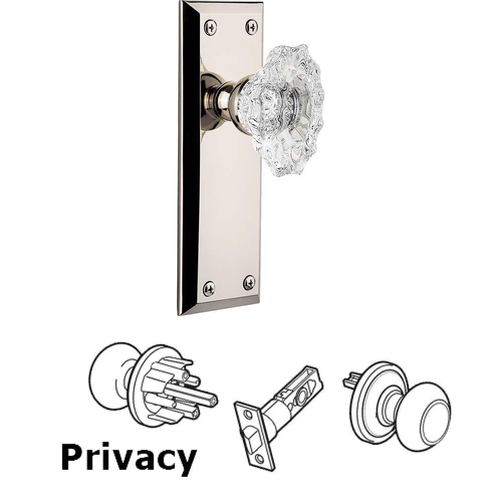 Complete Privacy Set - Fifth Avenue Plate with Crystal Biarritz Knob in Polished Nickel
