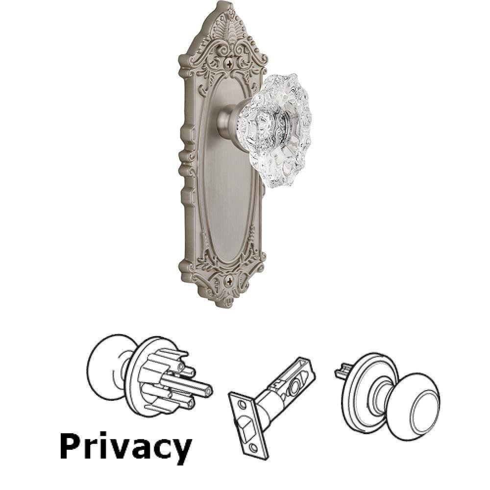 Complete Privacy Set - Grande Victorian Plate with Crystal Biarritz Knob in Satin Nickel