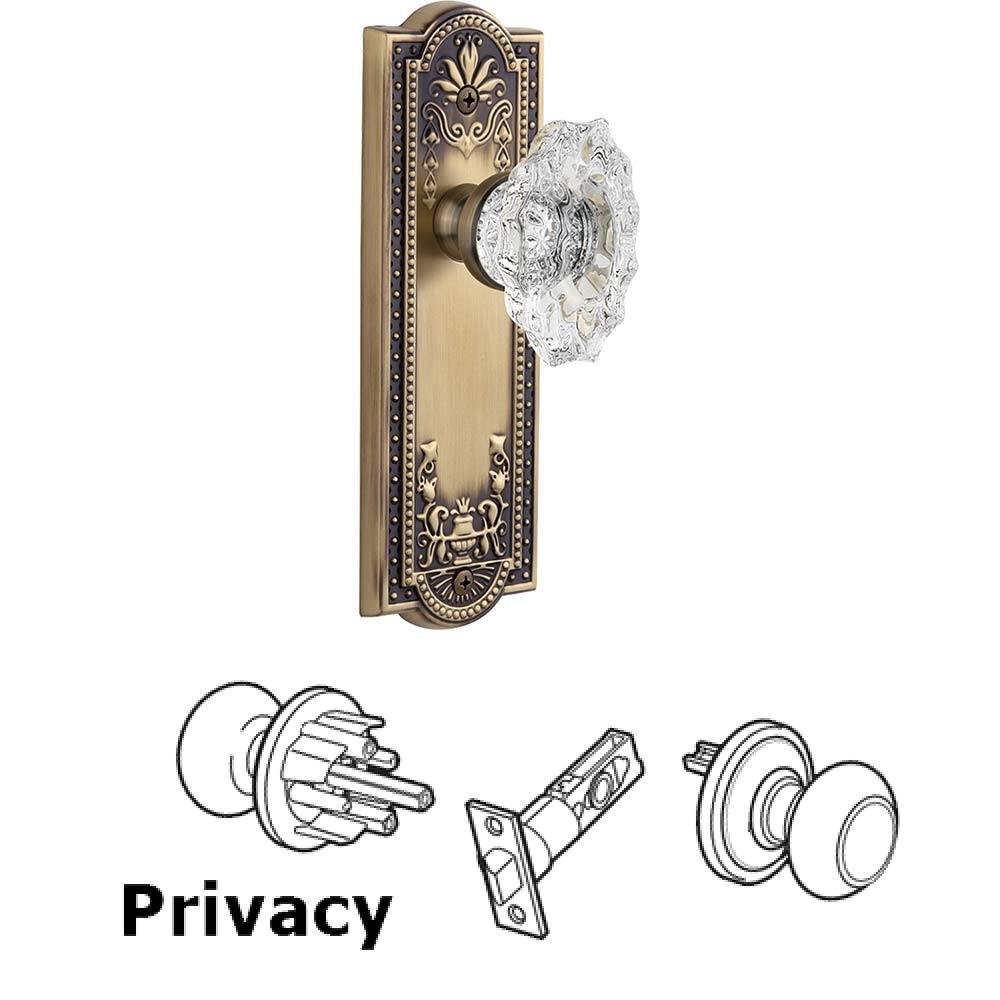 Complete Privacy Set - Parthenon Plate with Crystal Biarritz Knob in Vintage Brass