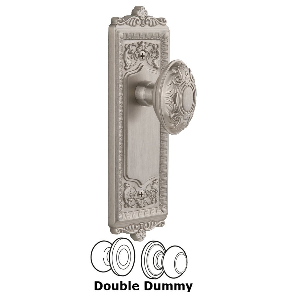 Windsor Plate Double Dummy with Grande Victorian knob in Satin Nickel