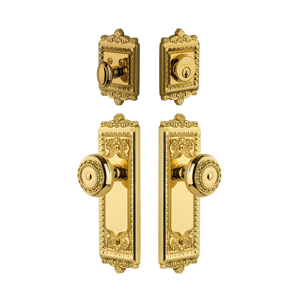Windsor Plate With Parthenon Knob & Matching Deadbolt In Lifetime Brass