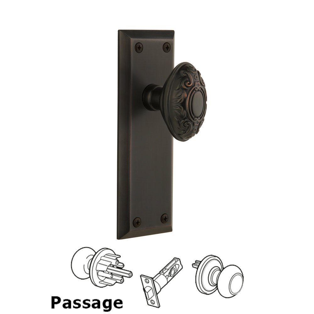 Grandeur Fifth Avenue Plate Passage with Grande Victorian Knob in Timeless Bronze
