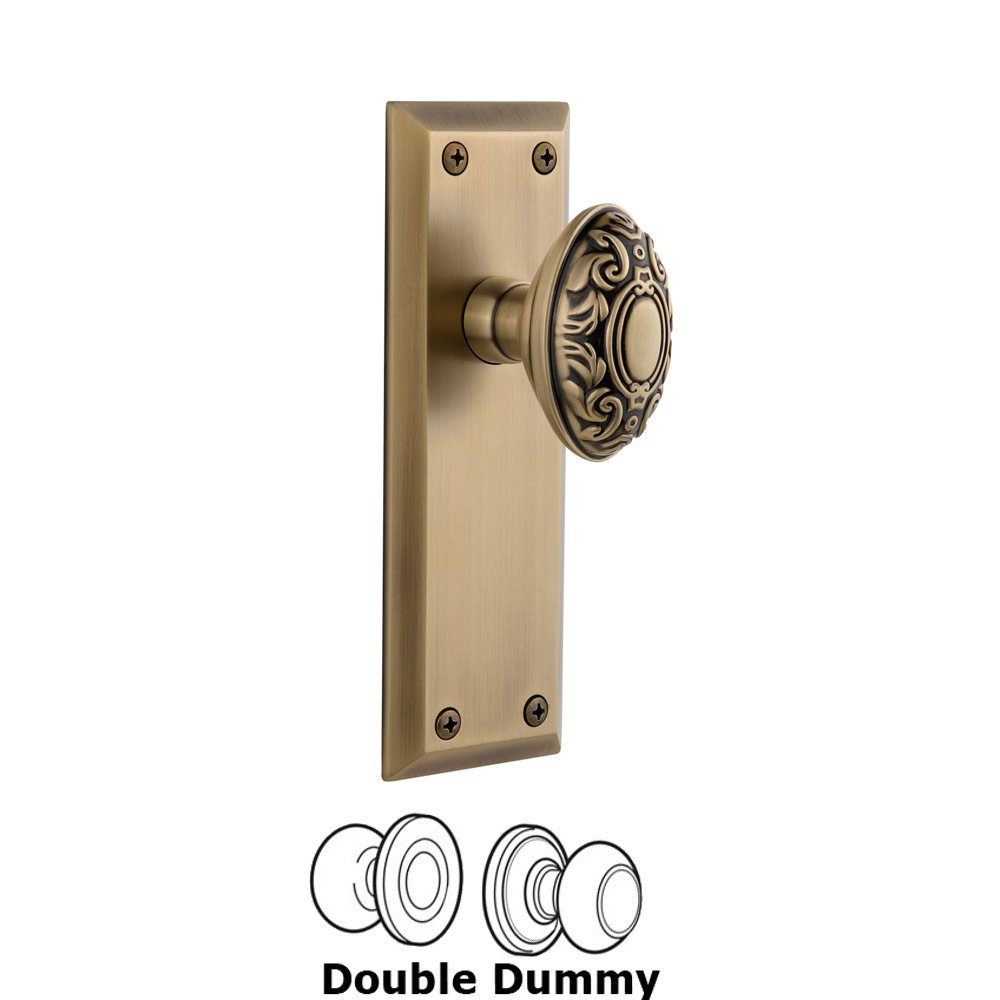 Grandeur Fifth Avenue Plate Double Dummy with Grande Victorian Knob in Vintage Brass