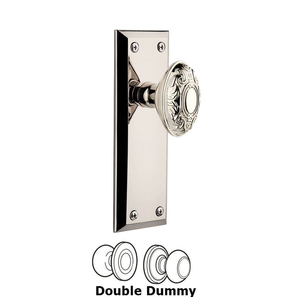 Grandeur Fifth Avenue Plate Double Dummy with Grande Victorian Knob in Polished Nickel