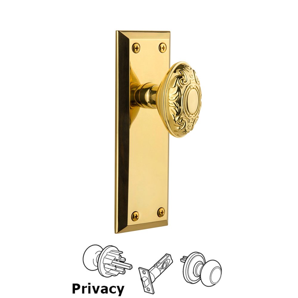 Grandeur Fifth Avenue Plate Privacy with Grande Victorian Knob in Lifetime Brass